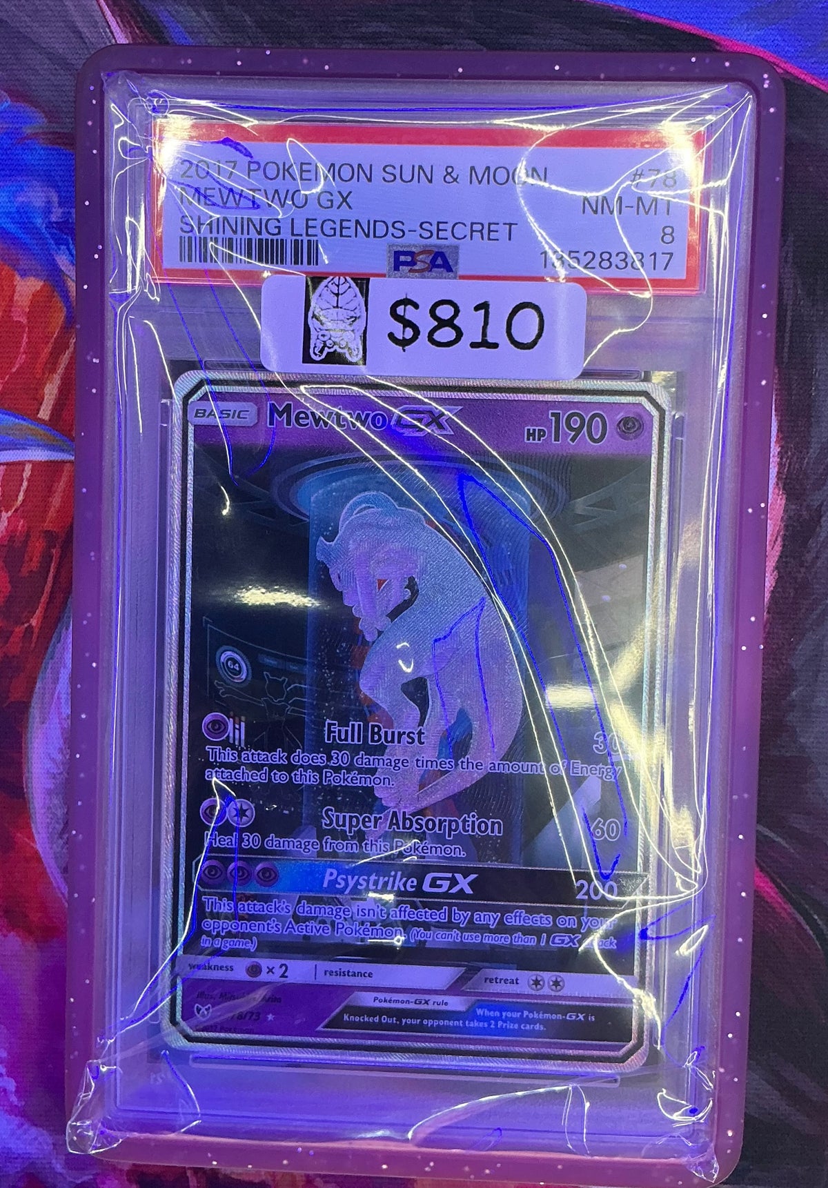 Mewtwo GX: 2017 Pokémon Sun & Moon Shining Legends Secret #78 - PSA 8 NM