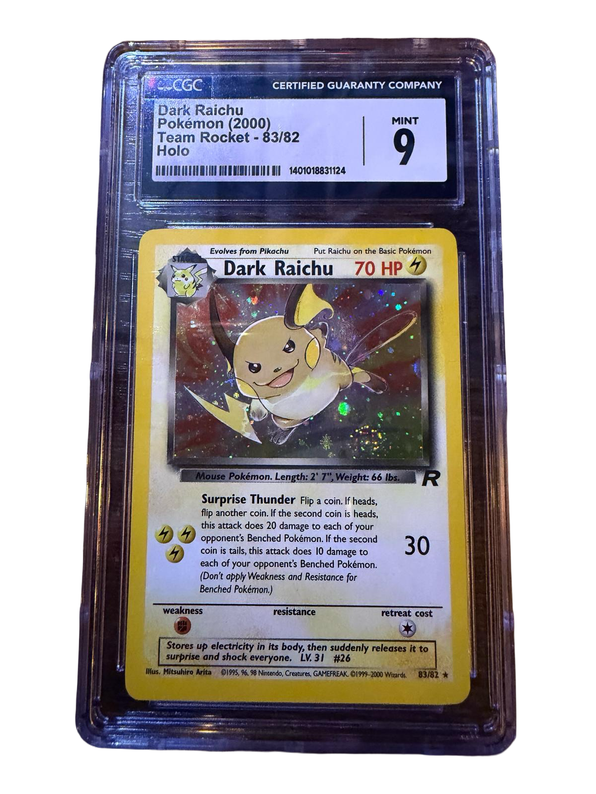 2000 Pokémon Team Rocket Dark Raichu #83/82 Holo CGC 9 MINT