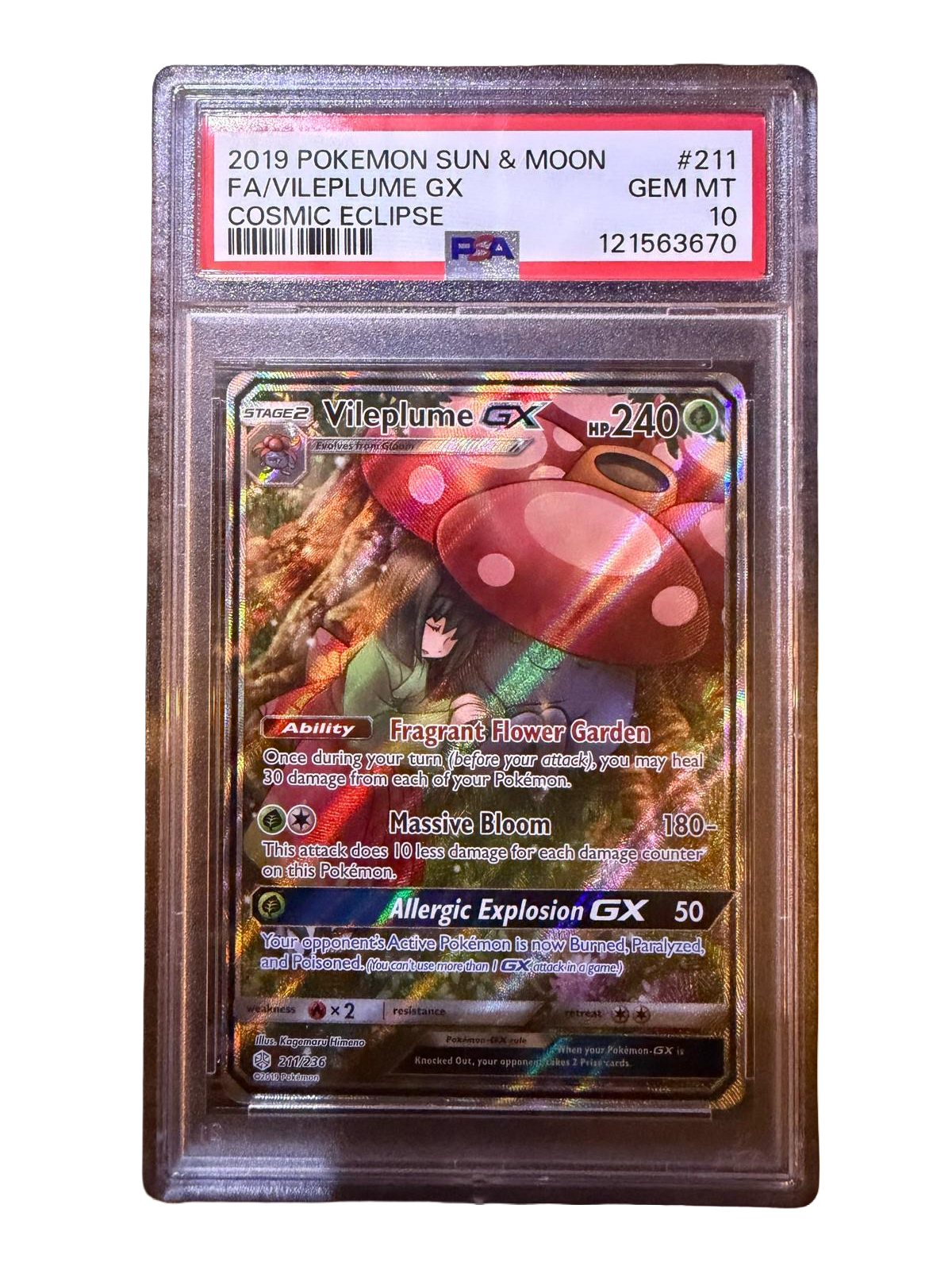2019 Pokémon Cosmic Eclipse Vileplume GX #211/236 Full Art PSA 10 GEM MINT